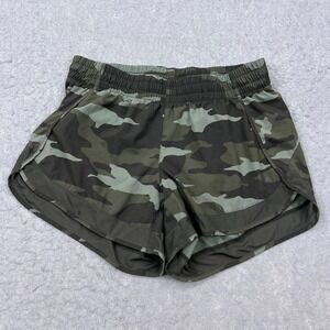 Athleta Shorts Womens Small Green Camo Printed Mesh Racer Run Short 4" Lined Gym